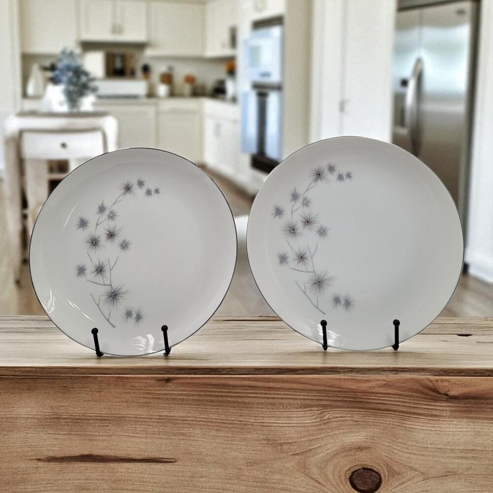 Creative Platinum Star Burst Luncheon Plate 9 1/4" Silver Trim Set of 2